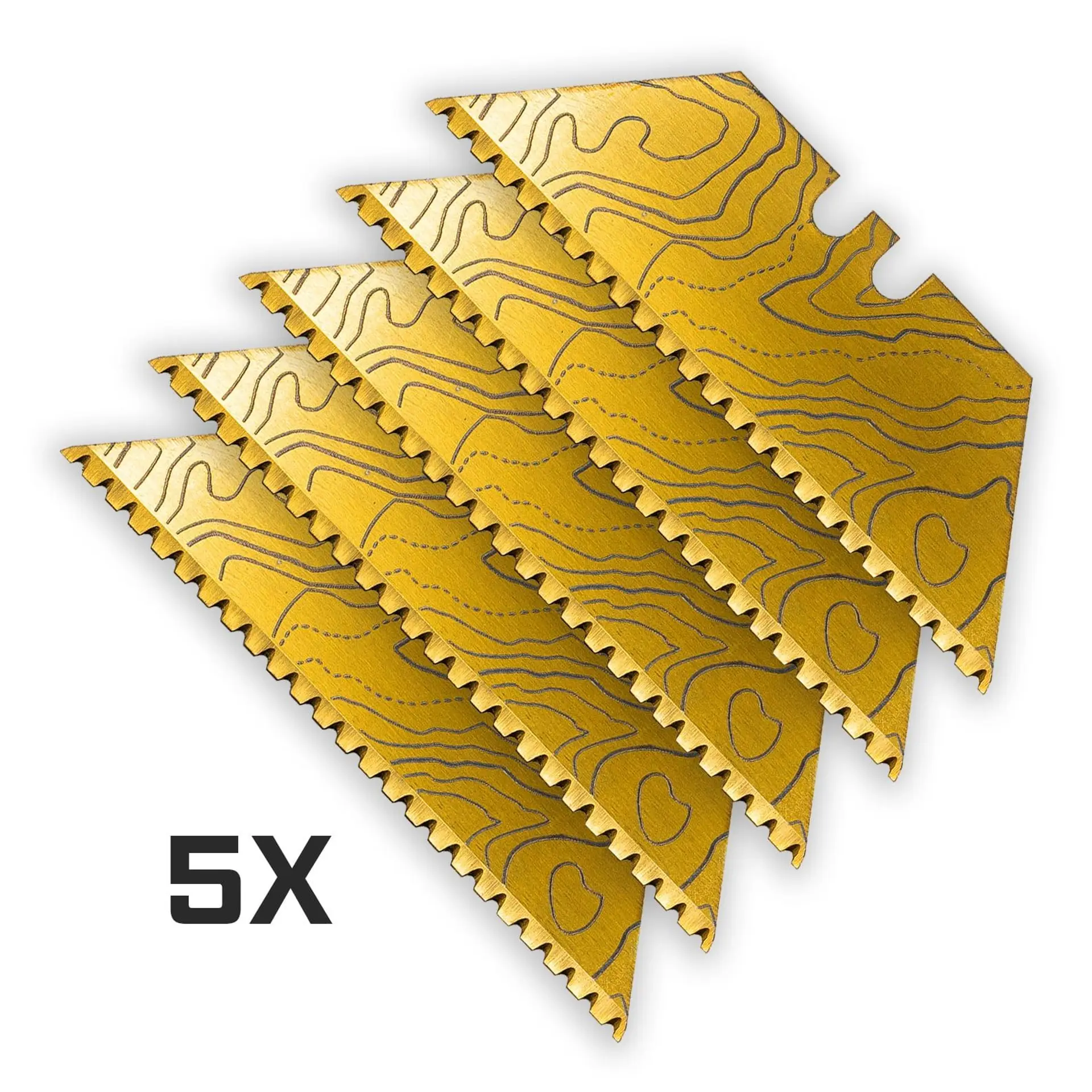 Cascadia Topo 24-Point GOLD MICRO-SERRATED Razor Blades (Premium TITANIUM Coated SK5 Utility Knife Blades) 5-Pack or 10-Pack