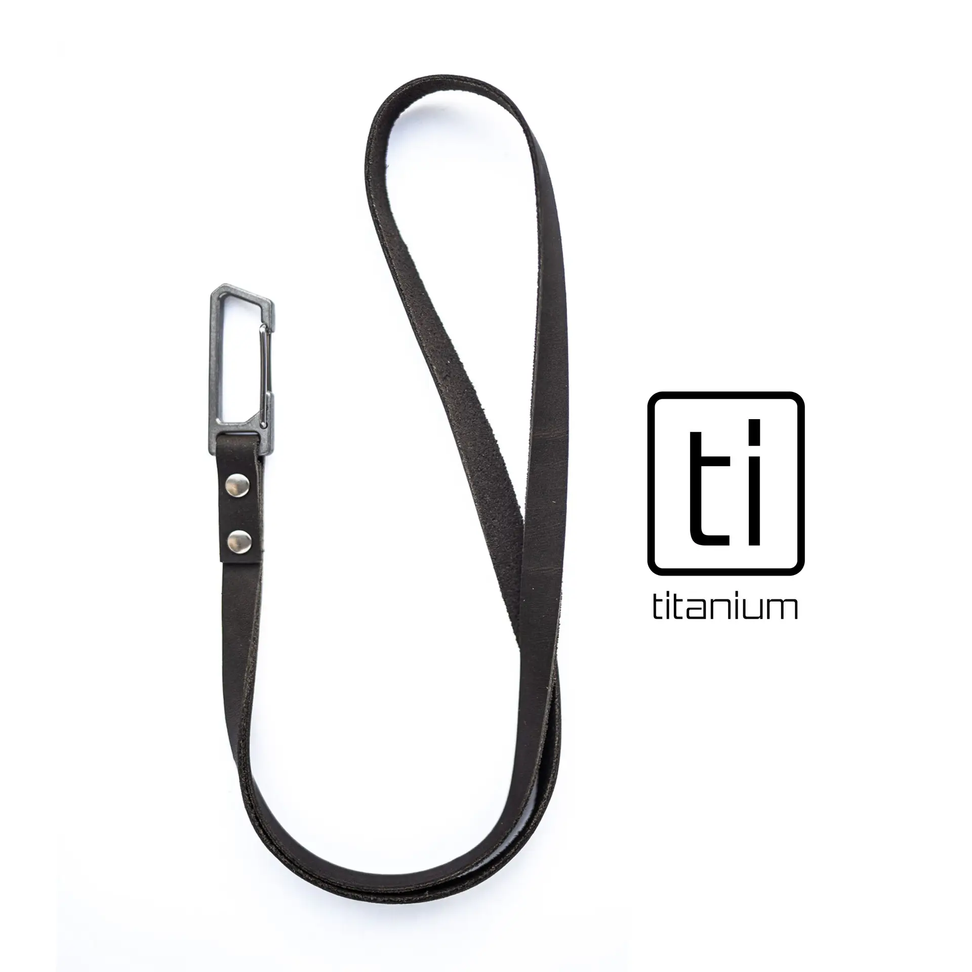 Ash-Black TiRant® LATCH 17″ Leather Neck Lanyard W/Titanium Carabiner For Keys & Accessories (Made In USA)