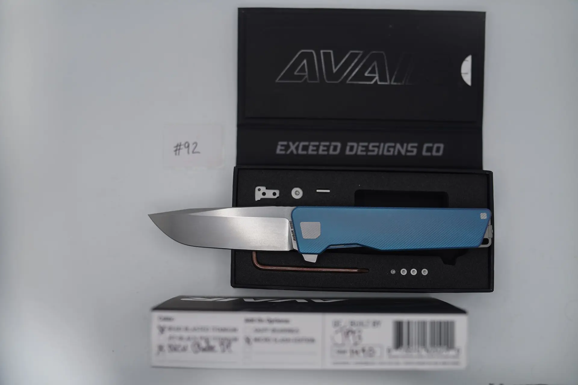 BUILD #92 — Condition 10/10 — AVAIR M390 Micro-Slash – Rare CUSTOM Aqua-Blue Titanium ANO W/Rare First-Run M390 Full Ground Drop Point Blade S/N #1490