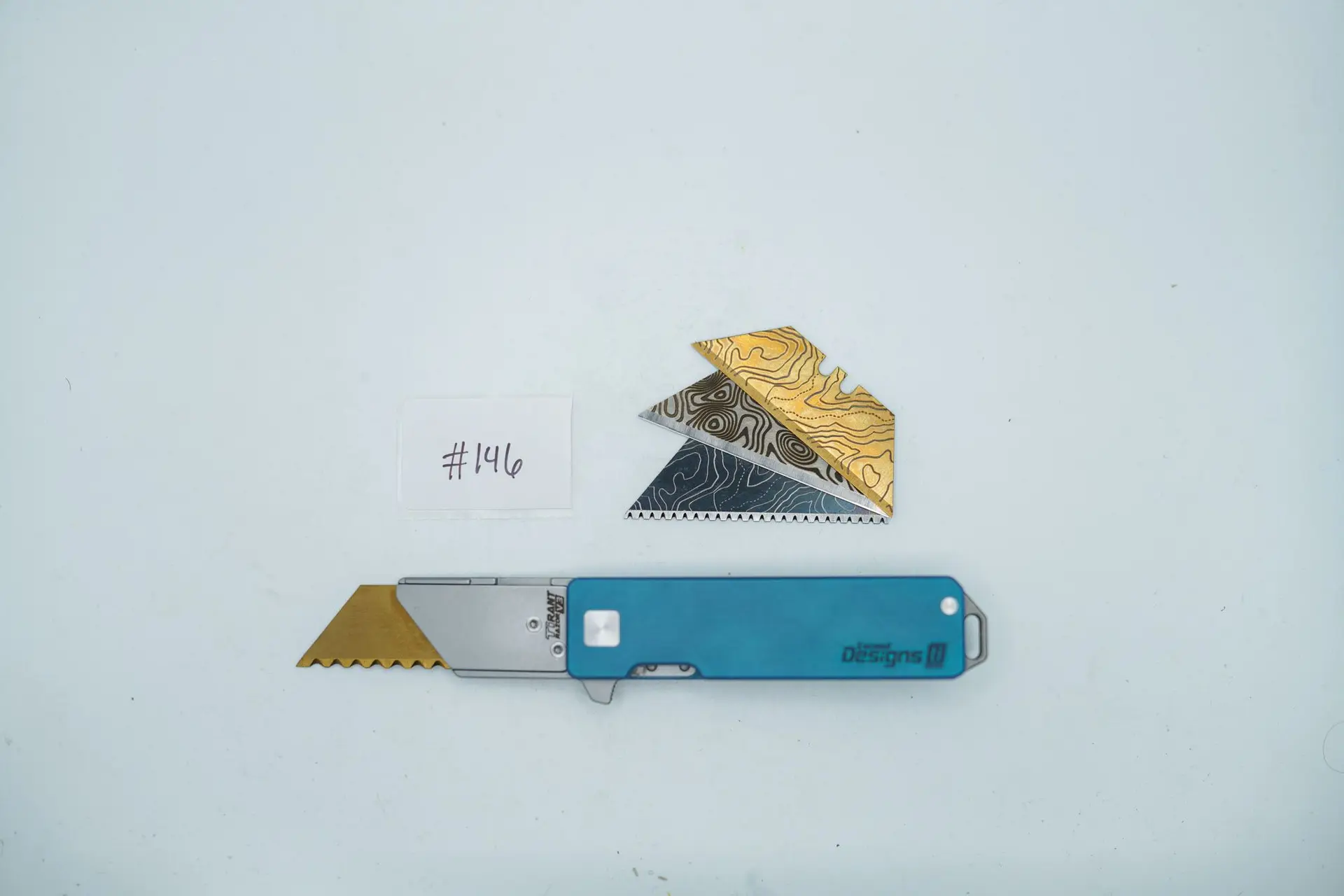 BUILD #146 — Condition 8/10 — TiRant RAZOR V3 + Custom Hand-Applied Aqua-Blue ANO + 3X Custom Laser Engraved Razor Blades From The ToolRoom