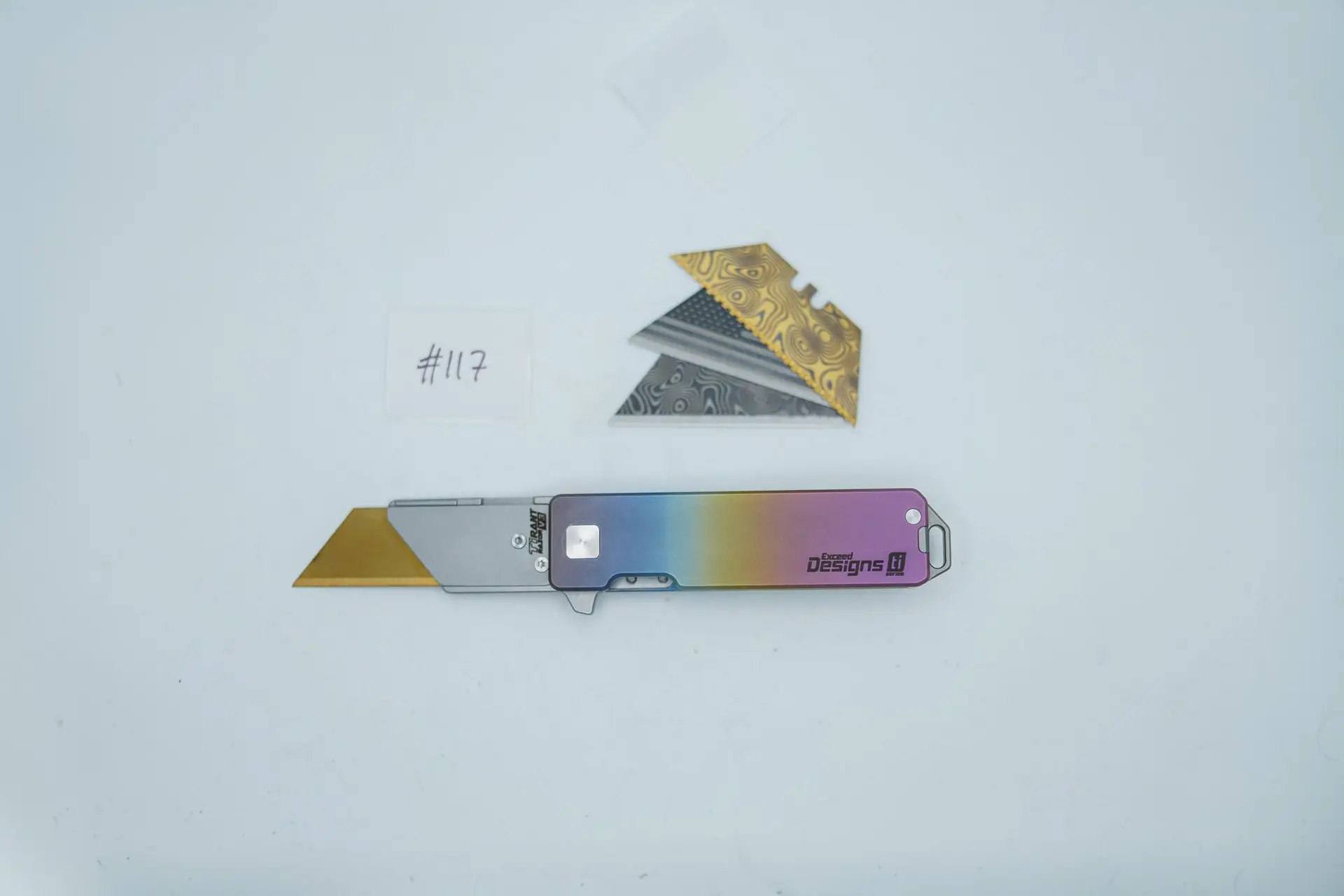 BUILD #117 — Condition 9/10 — TiRant RAZOR V3 + RARE Hand-Applied Custom Color Fade Anodization + 3X Custom Laser Engraved Razor Blades From The ToolRoom