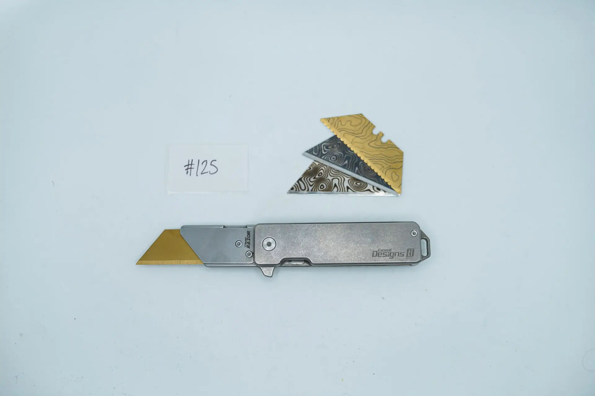BUILD #125 — Condition 8/10 — First Editions — RARE TiRant RAZOR V1 In Stonewashed Titanium + 3X Custom Laser Engraved Razor Blades From The ToolRoom