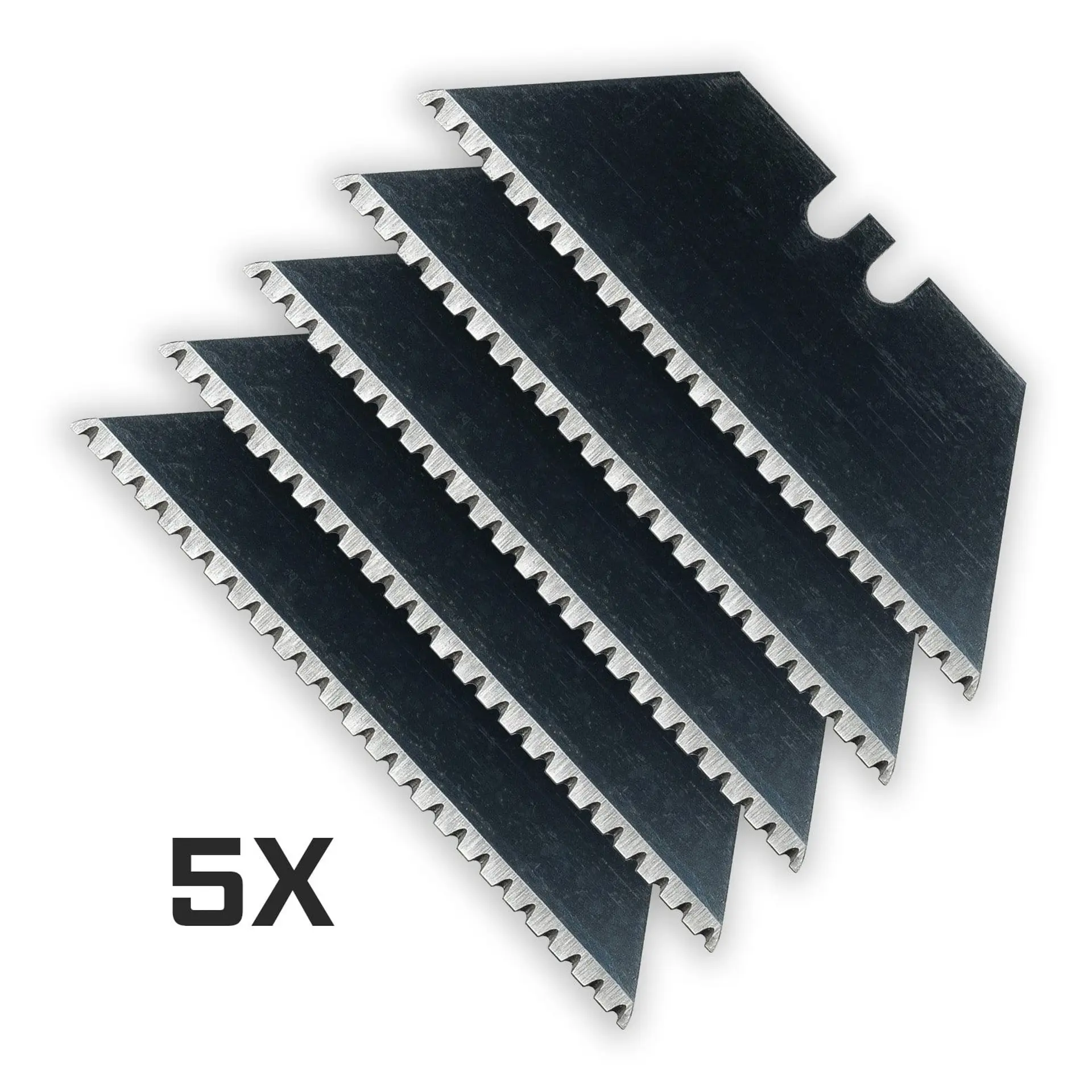 Non-Branded BLACK 24-Point MICRO-SERRATED Razor Blades (Black Oxide Coated SK5 Utility Knife Blades) 5-Pack or 10-Pack