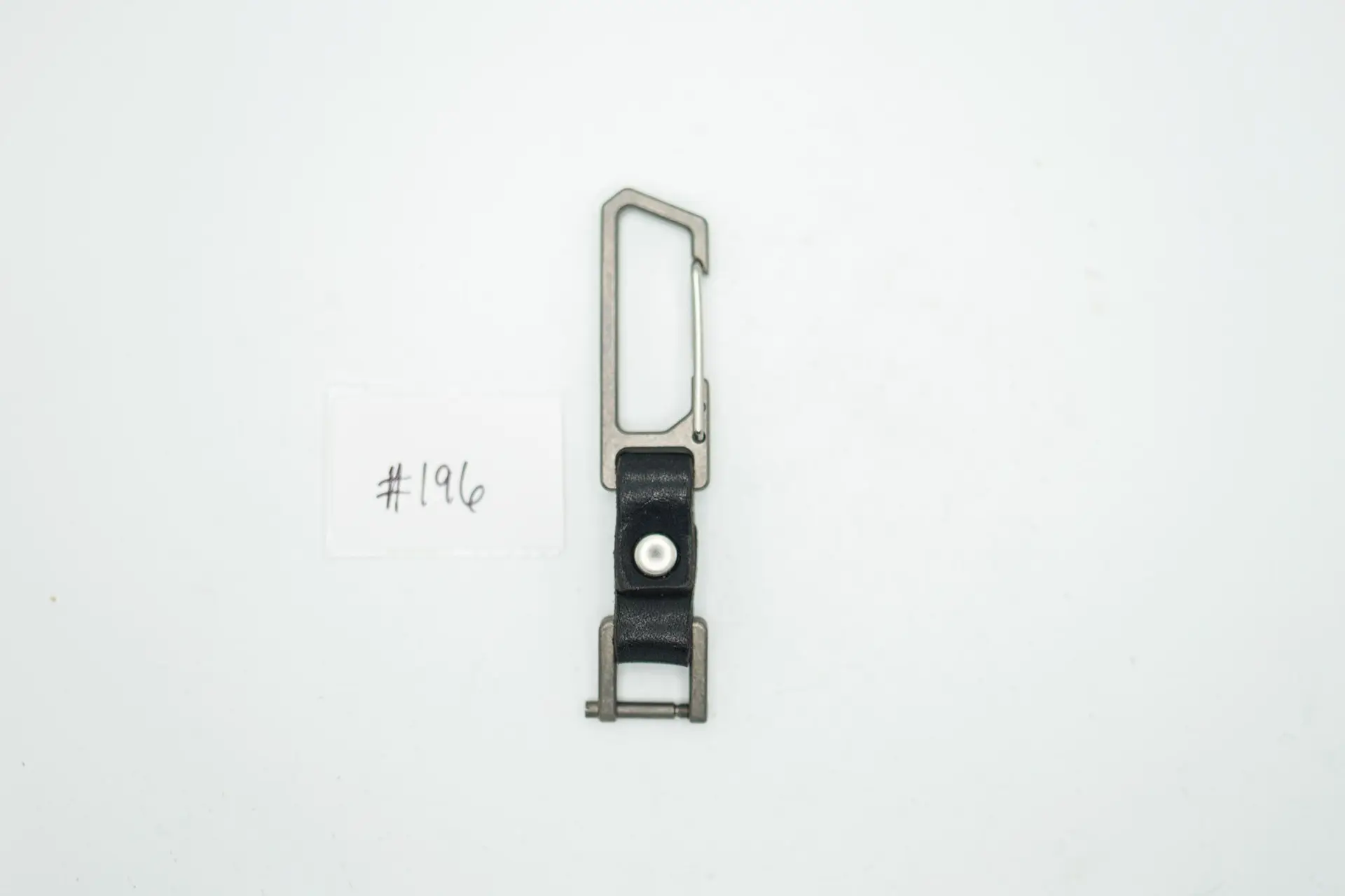 BUILD #196 Condition 10/10 — TiRant Latch Titanium Carabiner W/Custom Key Holder Prototype – Stonewash Ti + Black Leather + Silver Rivets