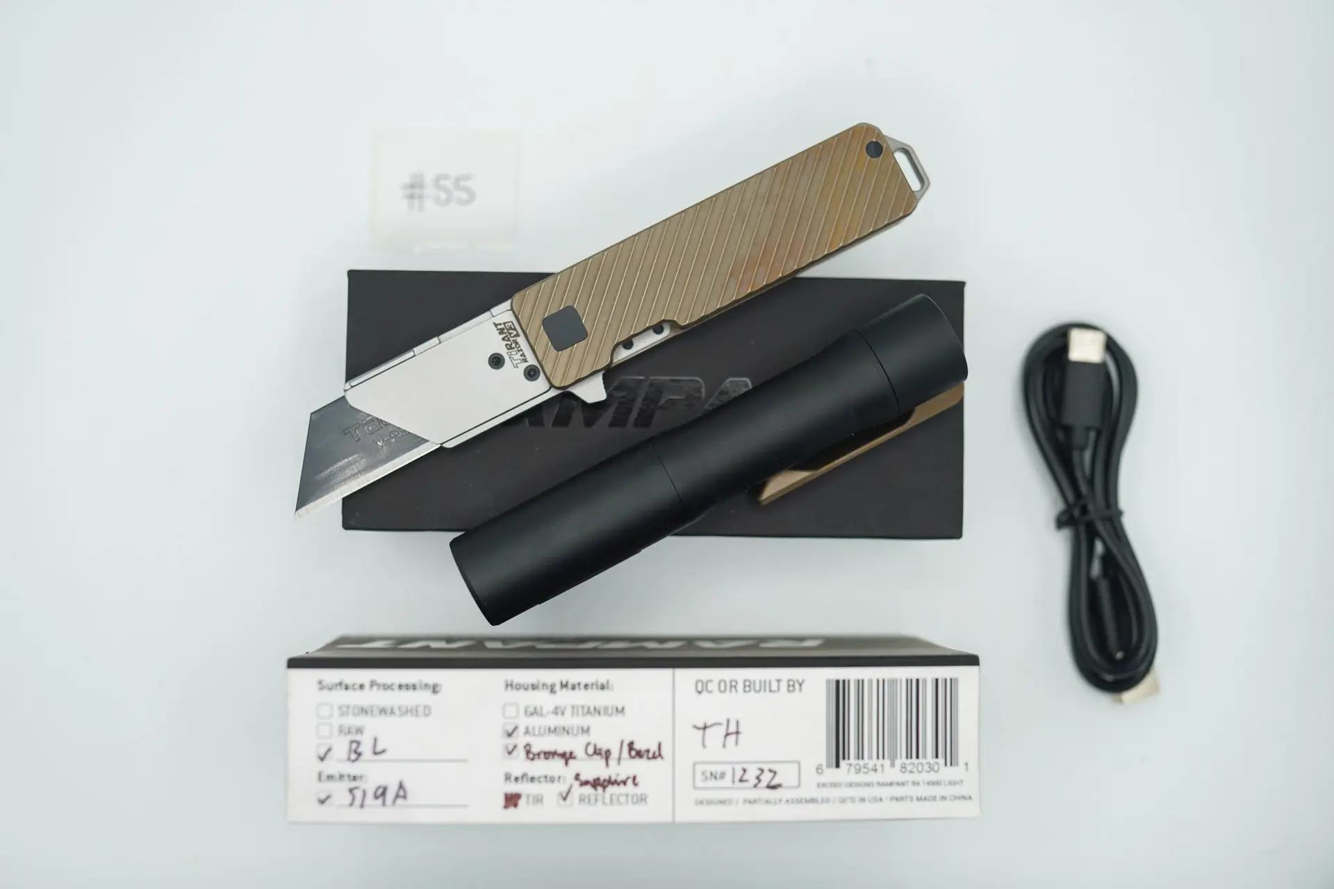BUILD #55 Combo — Condition 9/10 — TiRant RAZOR V3 – Full SLASH Milled + Centurion Bronze ANO + Jet-Black Installed Screw-Set + RARE 10/10 Rampant R4 519a Aluminum Jet-Black ANO Finish W/Bronze ANO Bezel/Clip + R4 SAPPHIRE GLASS Upgraded Lens