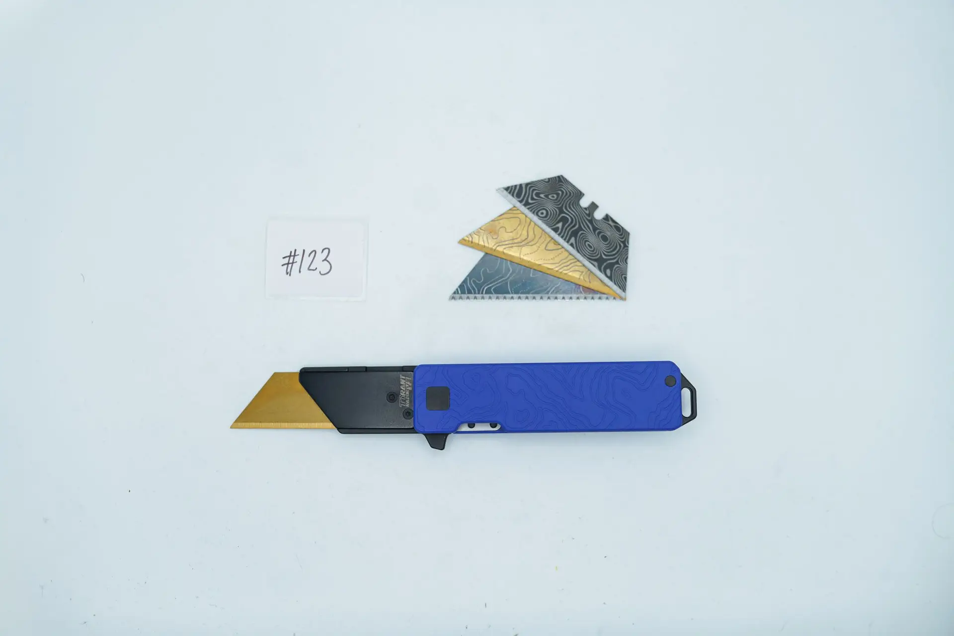 BUILD #123 — Condition 10/10 — TiRant RAZOR V3 Cascadia 3D-Milled Both Sides + Custom RARE Bright Blue Cerakote + 3X Custom Laser Engraved Razor Blades From The ToolRoom