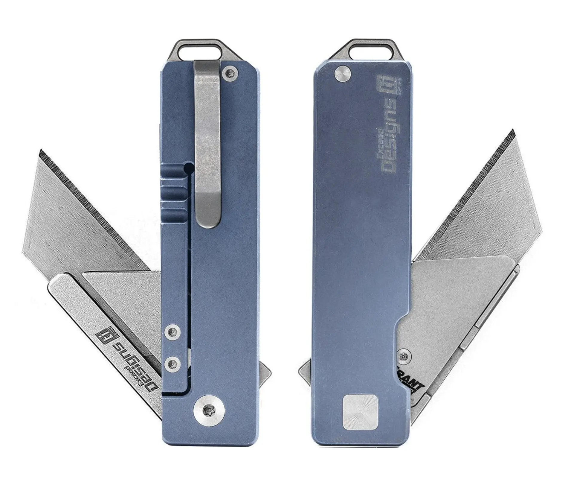 TiRant® RAZOR V3 Utility Knife (Cobalt Blue ANO Ti WORKS Edition + Stonewashed Blade Holder)
