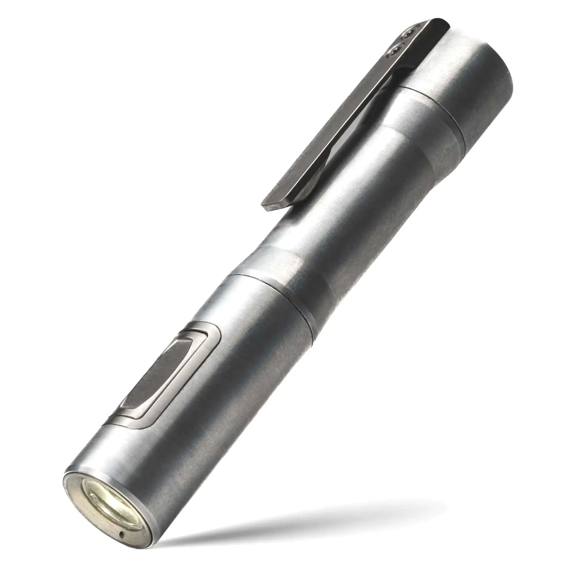 RAMPANT™ R4 EDC Flashlight (Fine Satin Stonewashed Aluminum + Ti Buttons + Bezel + Clip) 1100+ SFT40