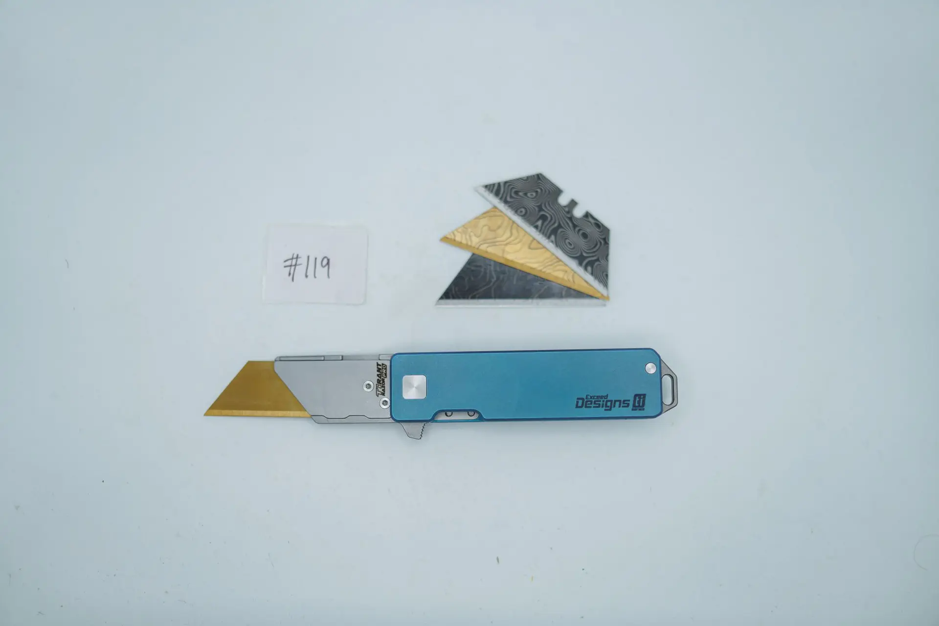 BUILD #119 — Condition 10/10 — TiRant RAZOR V3 + Custom Hand-Applied Aqua-Blue ANO + 3 Custom Laser Engraved Razor Blades From The ToolRoom