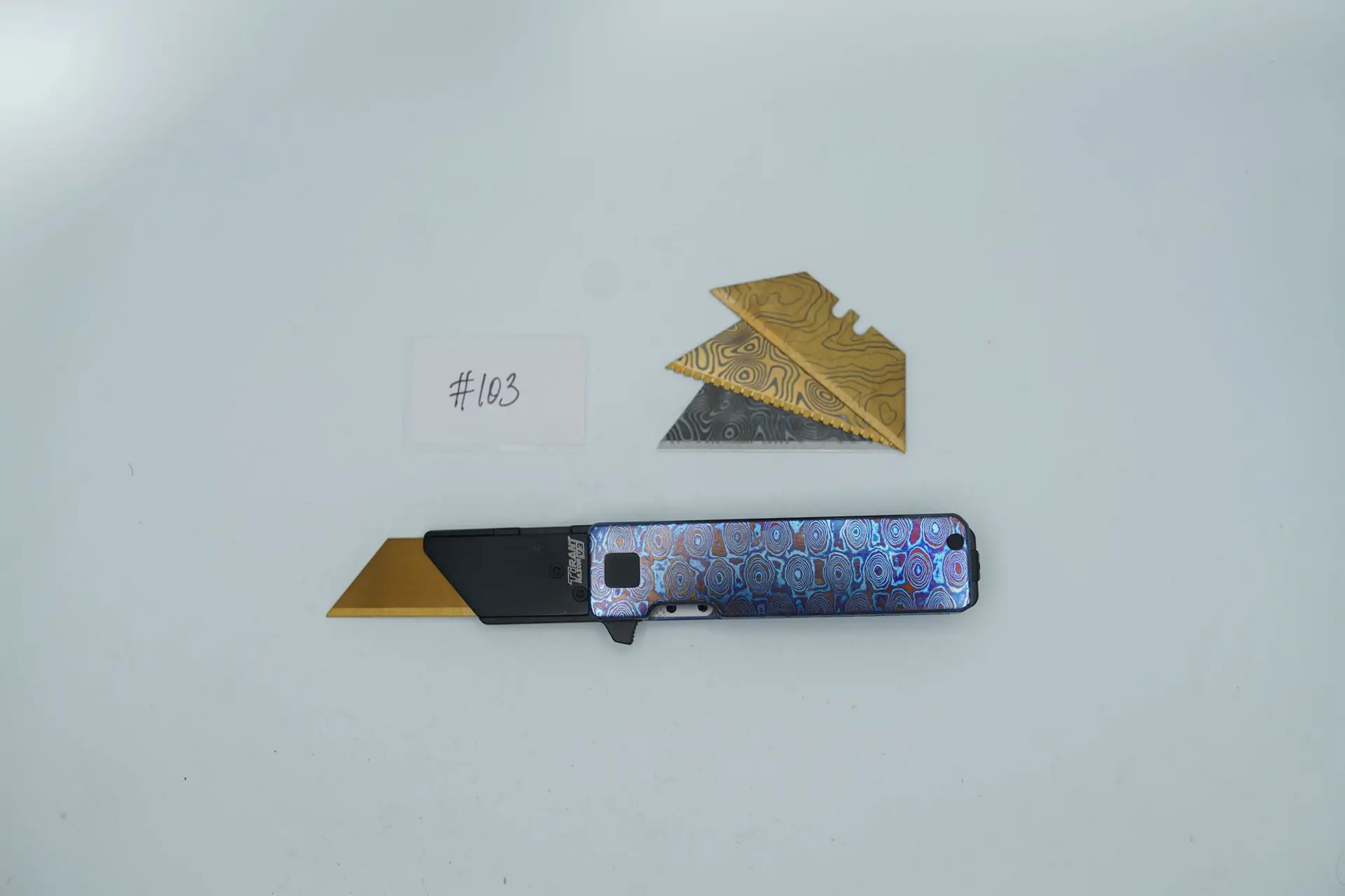 BUILD #103 — Condition 9/10 — TiRant RAZOR V3 Grade A/B (Multi-Layered Forged Titanium + Torch ANO) TiMascus + 3 Custom Laser Engraved Razor Blades From The ToolRoom