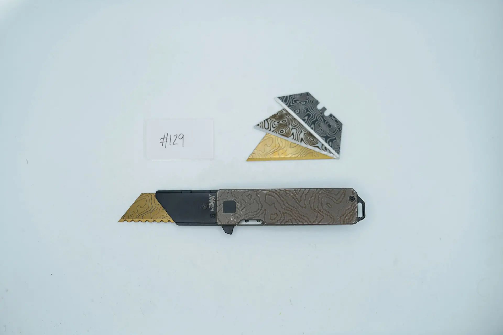 BUILD #129 — Condition 8/10 — TiRant RAZOR V3 Cascadia Topo 3D Milled W/Jet-Black Hardware / Blade Holder + 4X Custom Laser Engraved Razor Blades From The ToolRoom