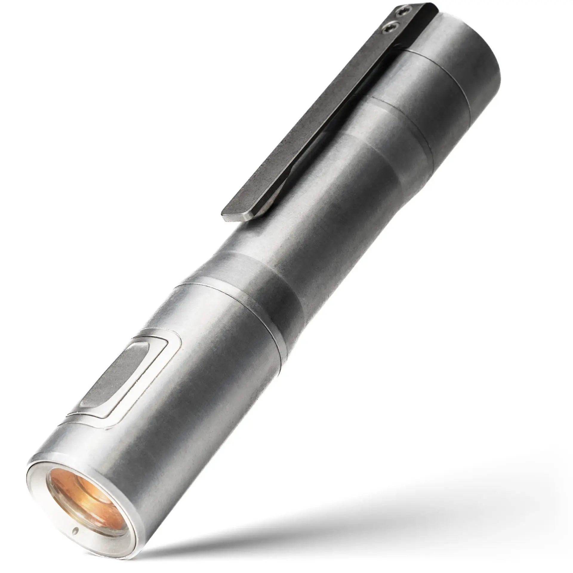 RAMPANT™ R8 EDC Flashlight (Fine Satin Stonewashed Aluminum + Ti Buttons + Bezel + Clip) 1300+ LUMENS Nichia 519A