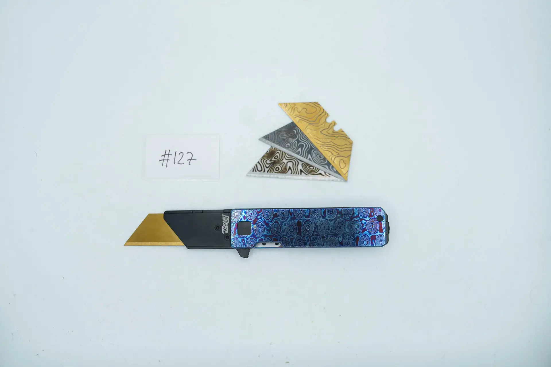 BUILD #127 — Condition 8/10 — TiRant RAZOR V3 Grade B (Multi-Layered Forged Titanium + Torch ANO) TiMascus + 3 Custom Laser Engraved Razor Blades From The ToolRoom