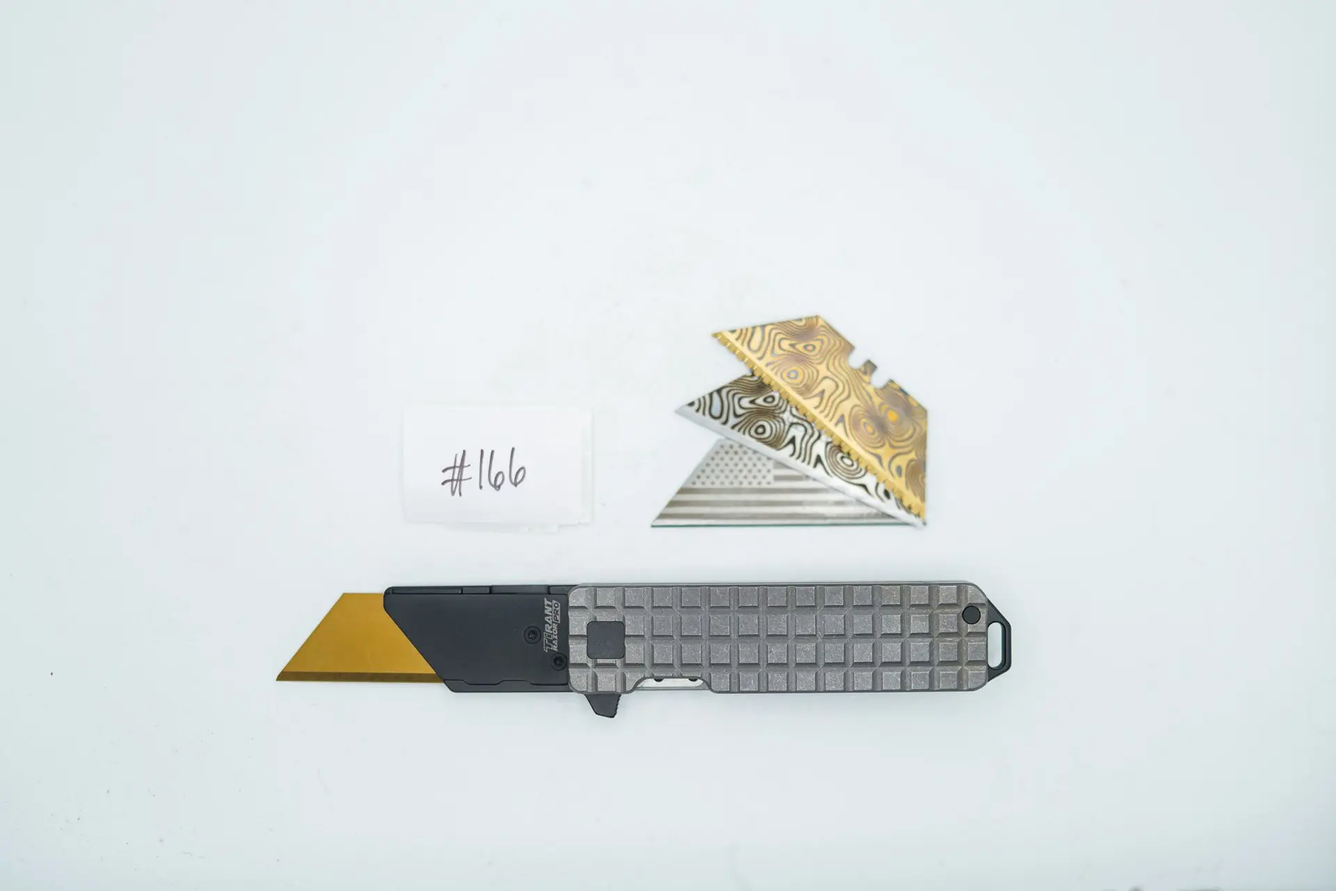 BUILD #166 — Condition 10/10 — TiRant RAZOR V3 Stonewashed Titanium + Jet-Black PVD + USA-Milled RARE FRAG RH Handle + 38MM Mini Clip + 3X Custom Laser Engraved Razor Blades From The ToolRoom