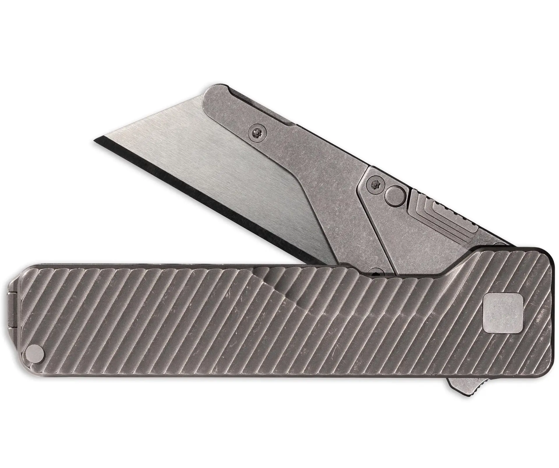 TiRant® ULTRA Utility Knife W/HotSwap™ Blade Replacements (Stonewashed 6AL-4V Titanium) DUAL Deep-Slash Milled