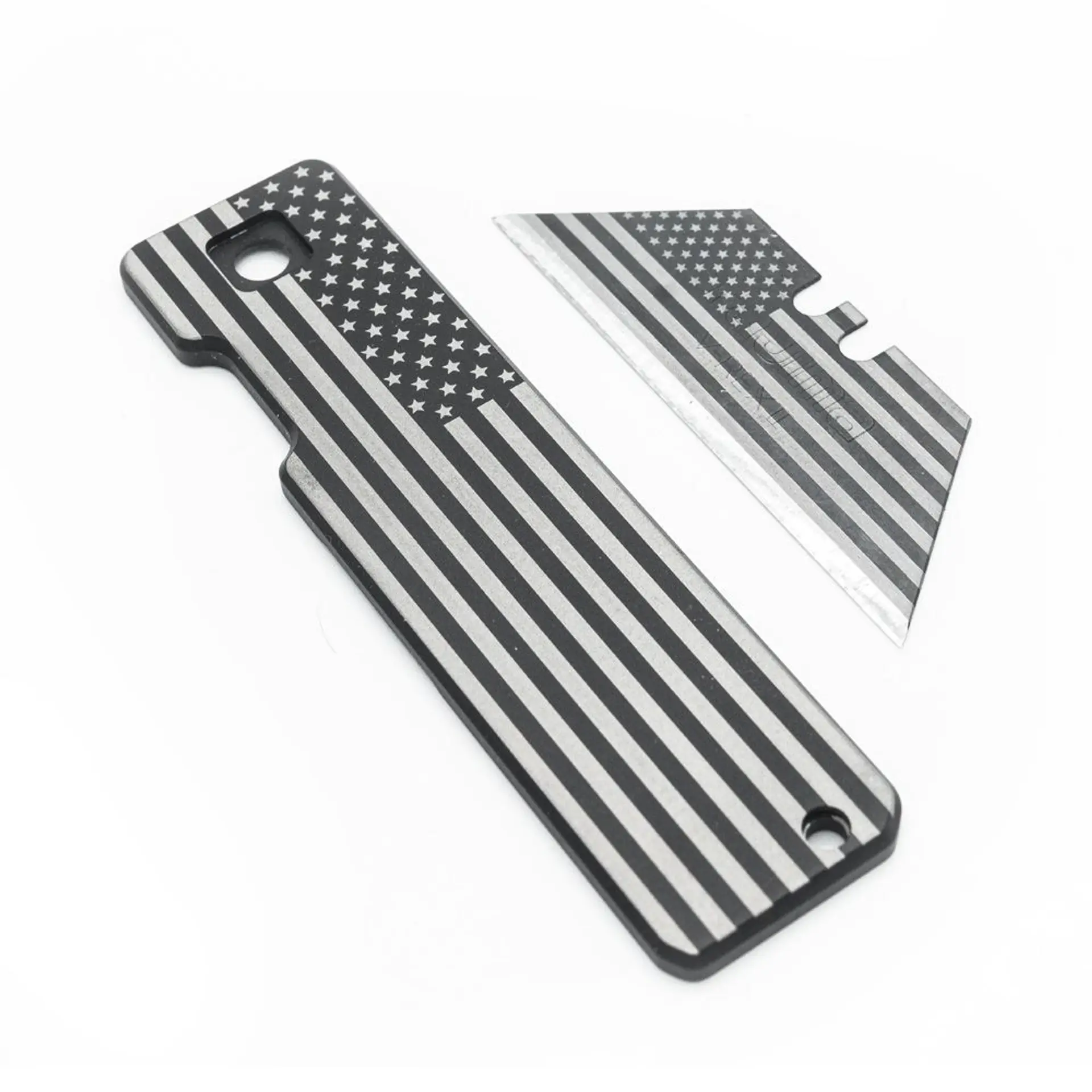 Jet-Black PVD 6AL-4V Titanium USA FLAG RH Handle With 1X Matching Blade (TiRant® RAZOR V3) Custom Laser In USA