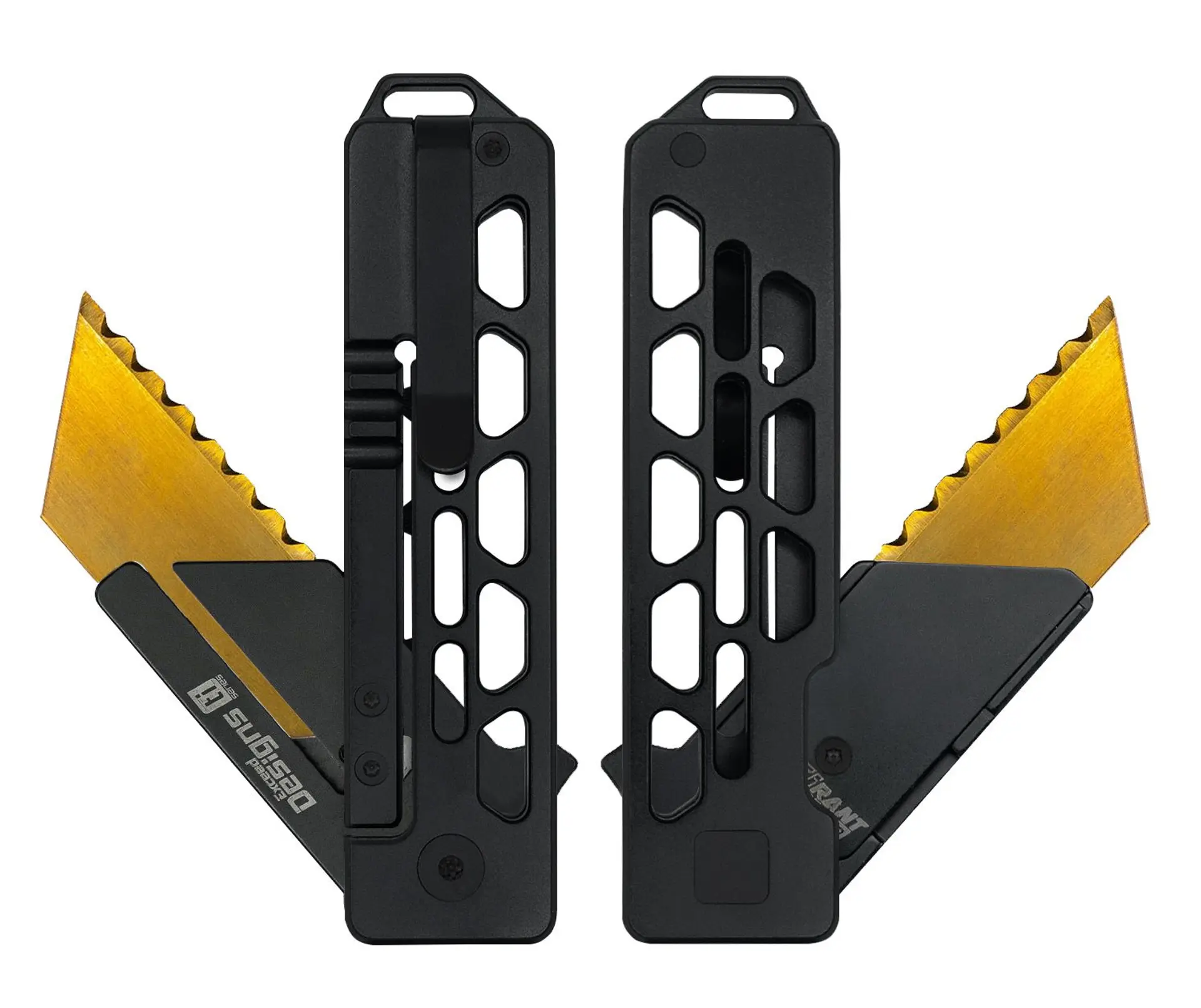 TiRant® RAZOR V3 Utility Knife (Jet-Black 6AL-4V Titanium) Dual-Side Milled SKELETON Edition