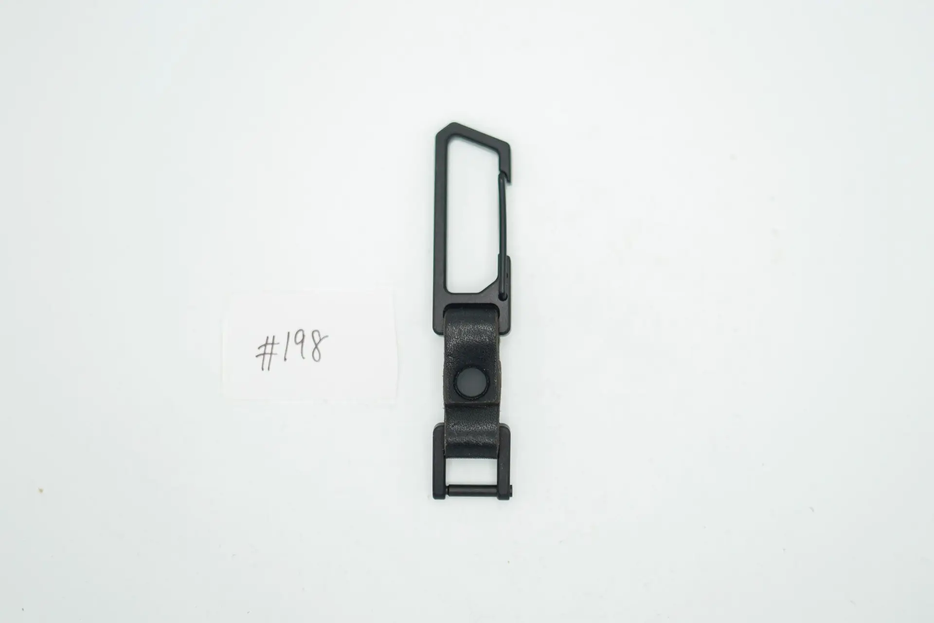 BUILD #198 Condition 10/10 — TiRant Latch Titanium Carabiner W/Custom Key Holder Prototype – Jet-Black PVD Ti + Black Leather + Matte Black Rivets