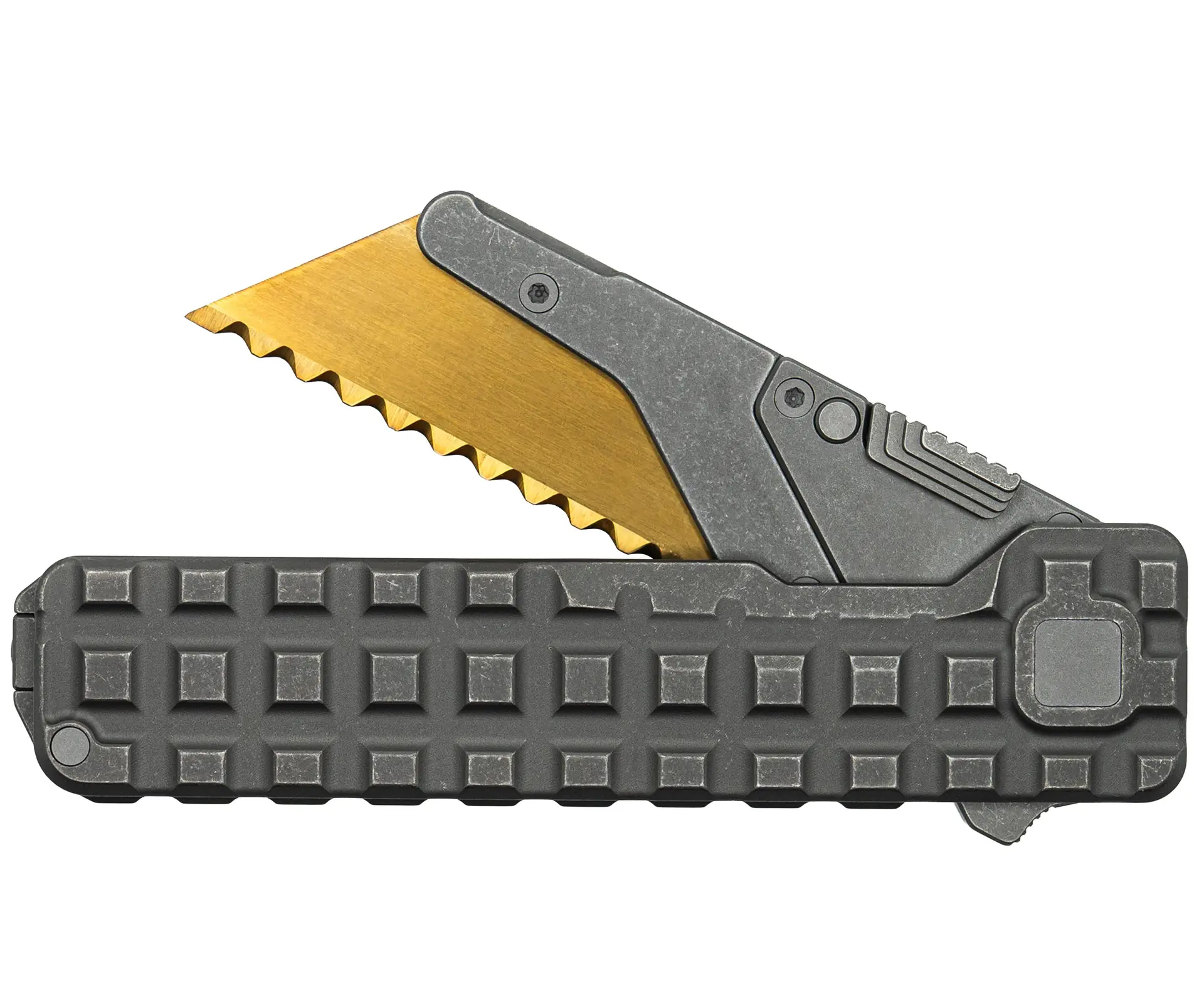 TiRant® ULTRA Utility Knife W/HotSwap™ Blade Replacements (Stonewashed 6AL-4V Titanium) FULL FRAG Milled W/Frag Pattern Matched ‘Integral-like’ Back Spacer