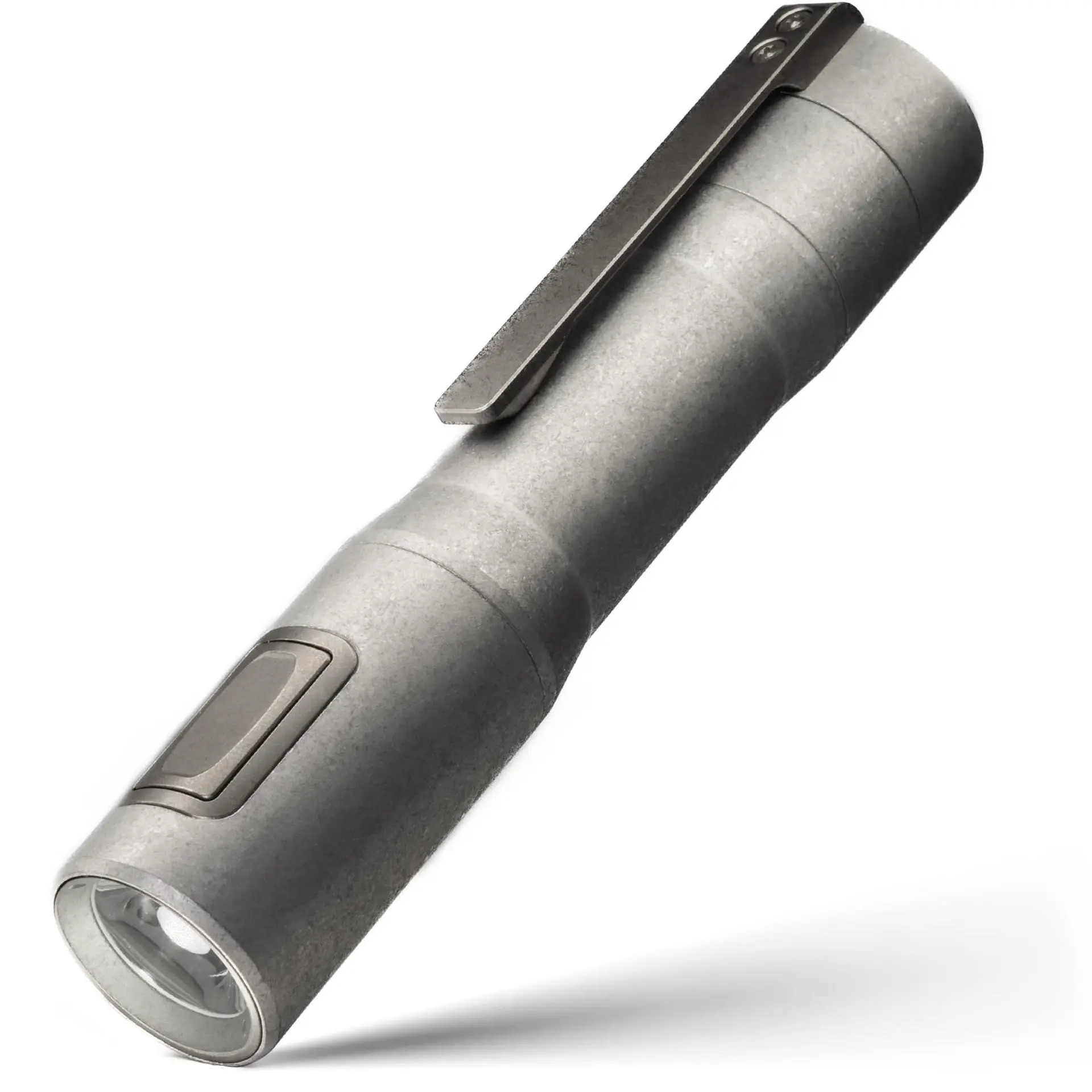RAMPANT™ R8 EDC Flashlight (Rough Stonewashed Aluminum + Ti Buttons + Bezel + Clip) 1300+ LUMENS Nichia 519A