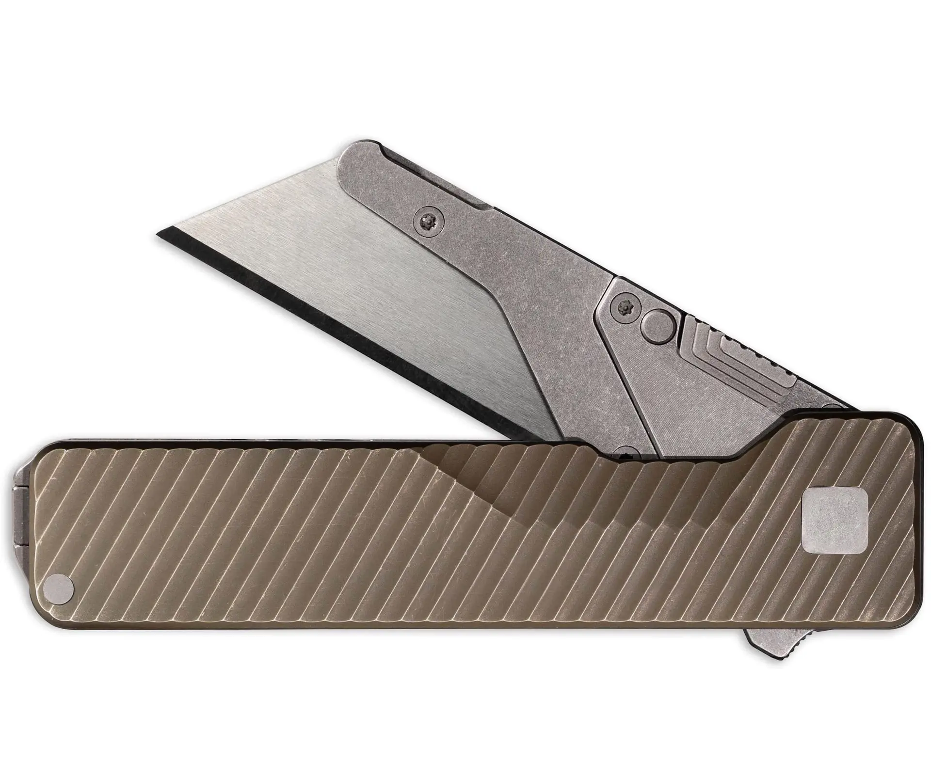 TiRant® ULTRA Utility Knife W/HotSwap™ Blade Replacements (6AL-4V Titanium) DUAL Deep-Slash + Centurion Bronze + Silver Hardware Contrast