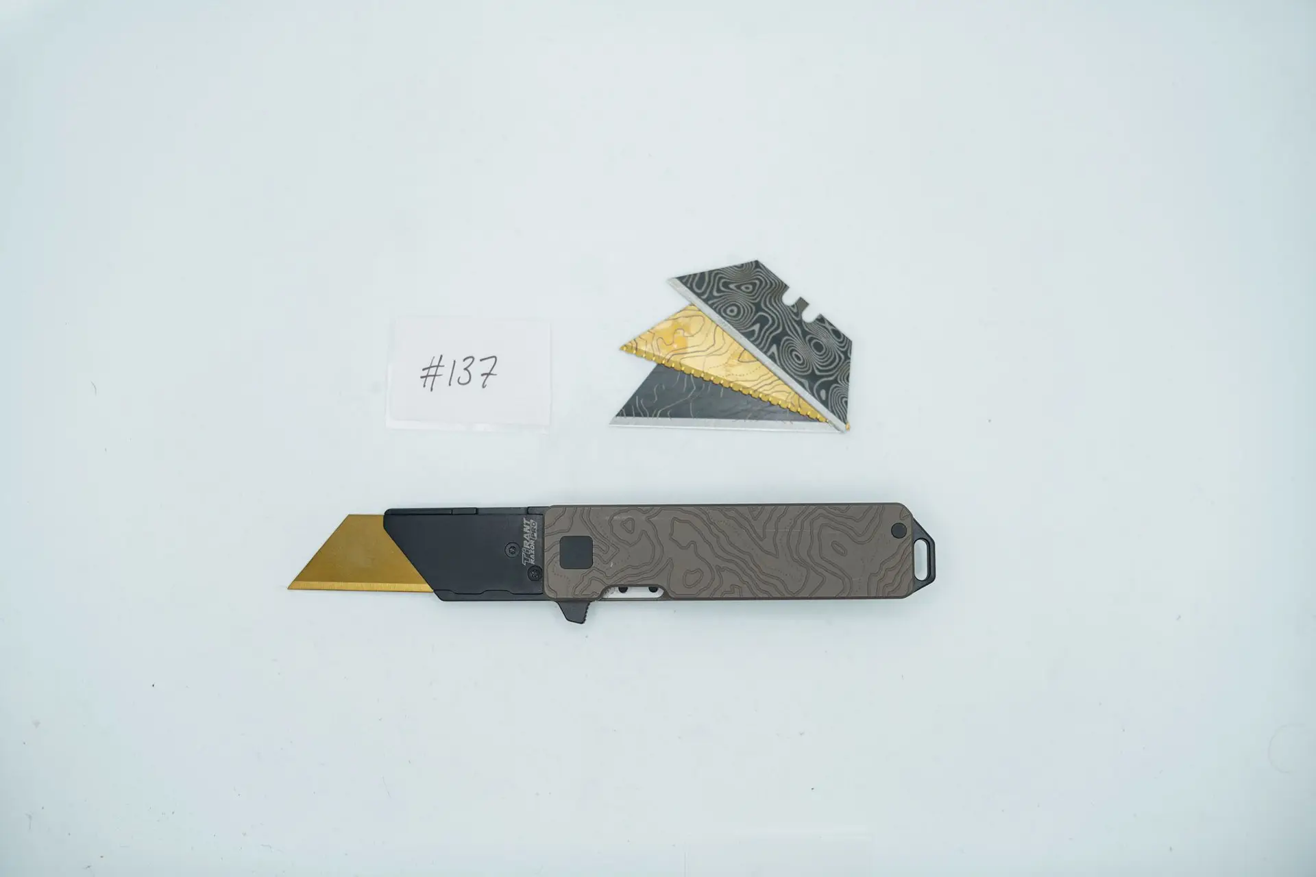 BUILD #137 — Condition 9/10 — TiRant RAZOR V3 Cascadia TOPO 3D-Milled Both Sides + Custom Centurion Bronze ANO + 3X Custom Laser Engraved Razor Blades From The ToolRoom