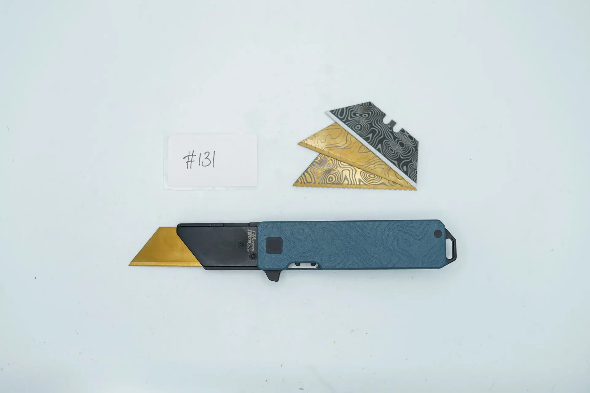 BUILD #131 — Condition 10/10 — TiRant RAZOR V3 Cascadia 3D-Milled Both Sides + Custom Matt-Sparkle Blue Cerakote Photo Sample + 3X Custom Laser Engraved Razor Blades From The ToolRoom