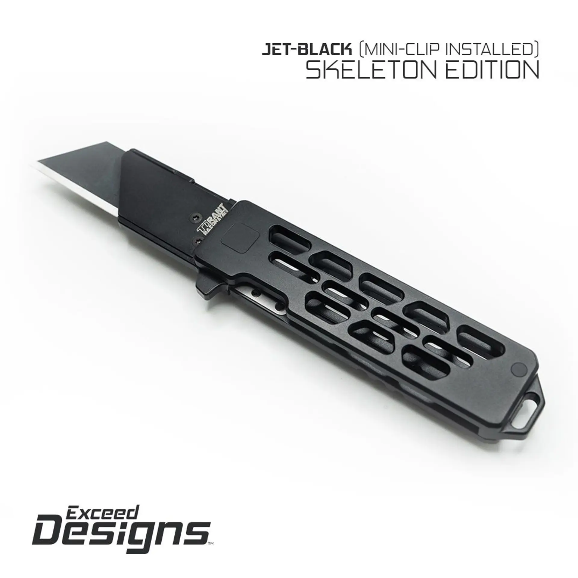 TiRant® RAZOR V3 Utility Knife (Jet-Black 6AL-4V Titanium) Dual-Side Milled SKELETON Edition
