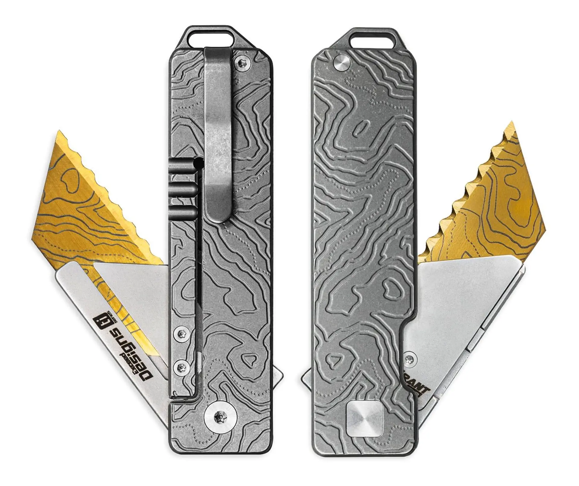 TiRant® RAZOR V3 Utility Knife (Stonewashed 6AL-4V Titanium) Dual-Side Milled CASCADIA TOPO Edition