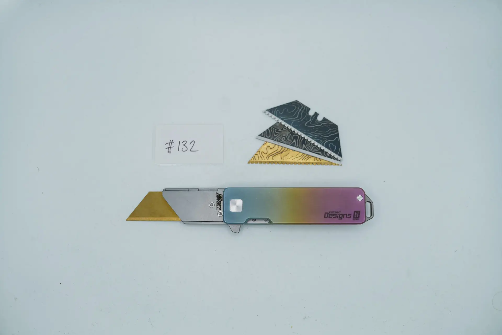 BUILD #132 — Condition 9/10 — TiRant RAZOR V3 + RARE Hand-Applied Custom Color Fade Anodization + 3X Custom Laser Engraved Razor Blades From The ToolRoom
