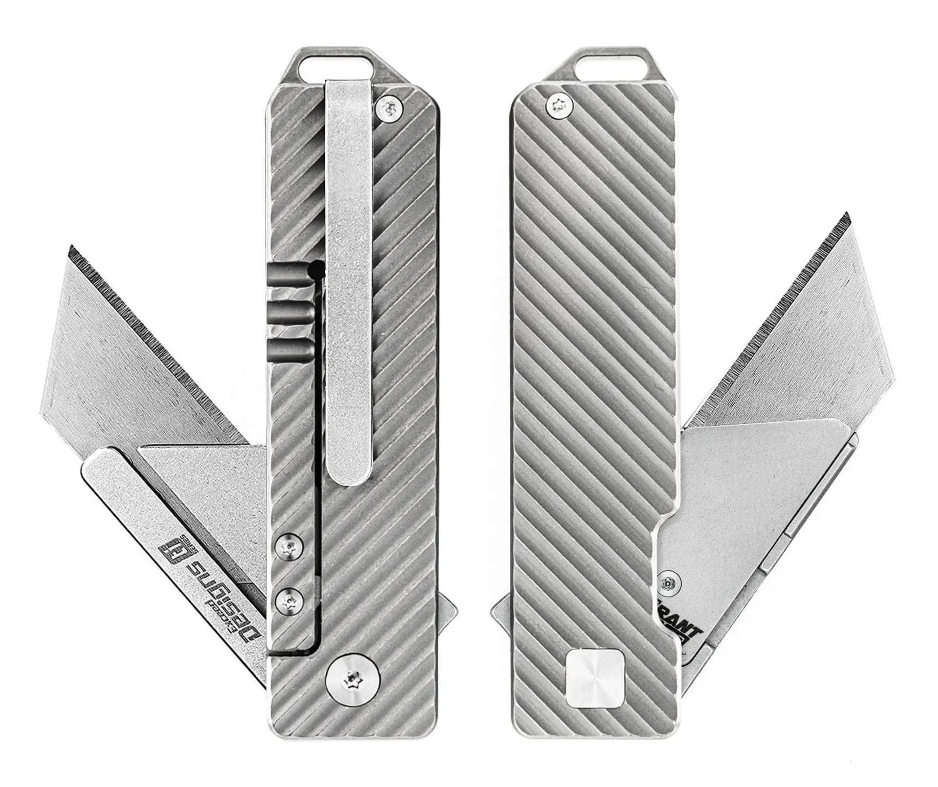 TiRant® RAZOR V3 Utility Knife (Stonewashed 6AL-4V Titanium) Dual SLASH Edition – Complete