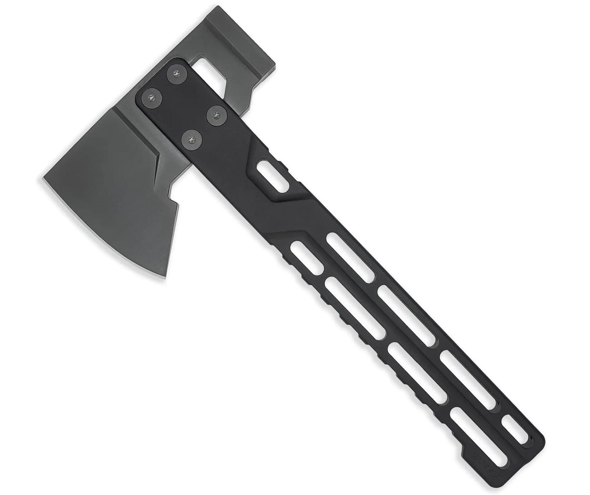 HYZER Titanium Hatchet W/Light D2 Axe Head (Jet-Black PVD/DLC 6AL-4V Titanium) FULL Length Handle
