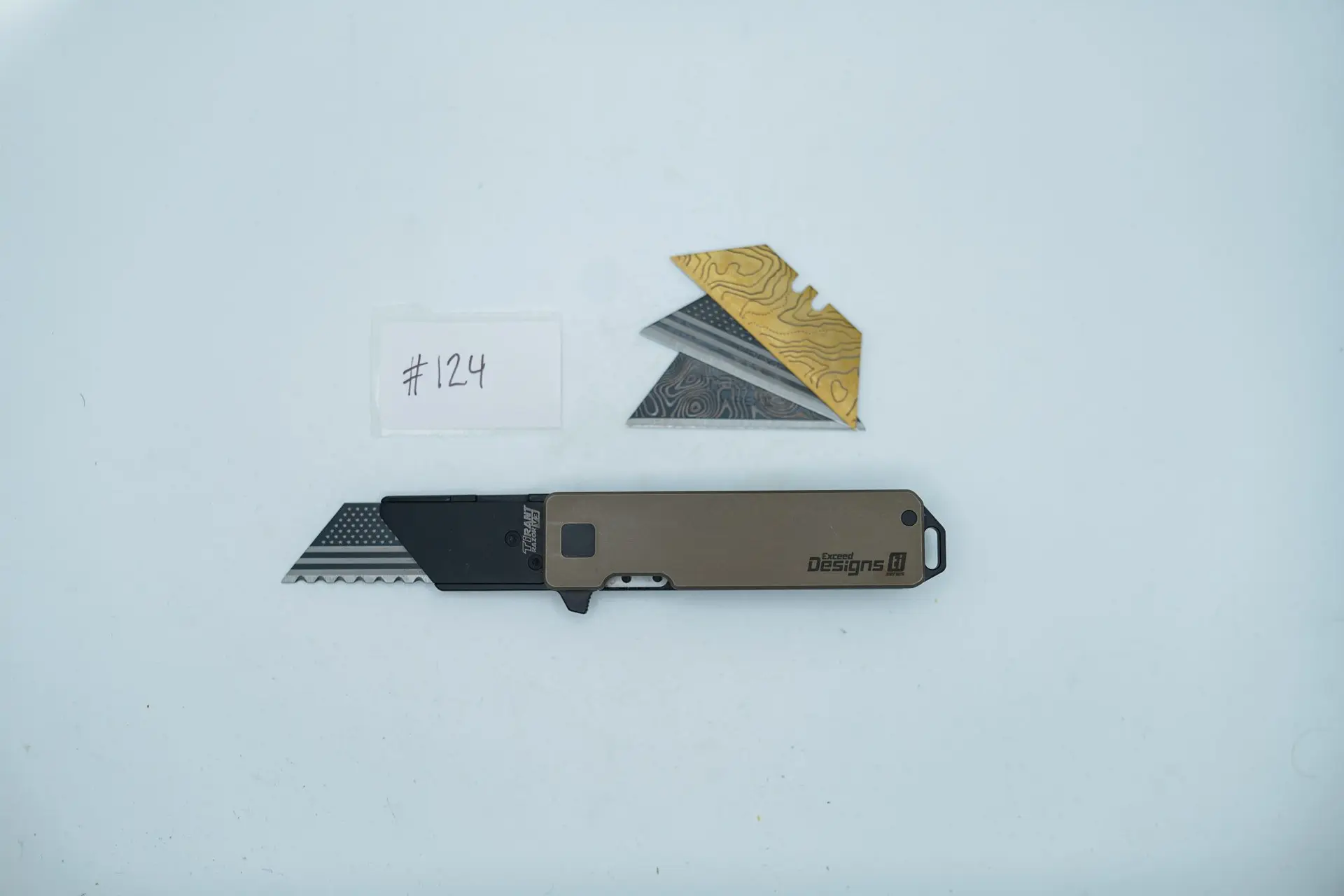 BUILD #124 — Condition 8/10 — TiRant RAZOR V3 Centurion Bronze RH Handle + Jet-Black LH Scale + Black Hardware / Blade Holder + 4X Custom Laser Engraved Razor Blades From The ToolRoom