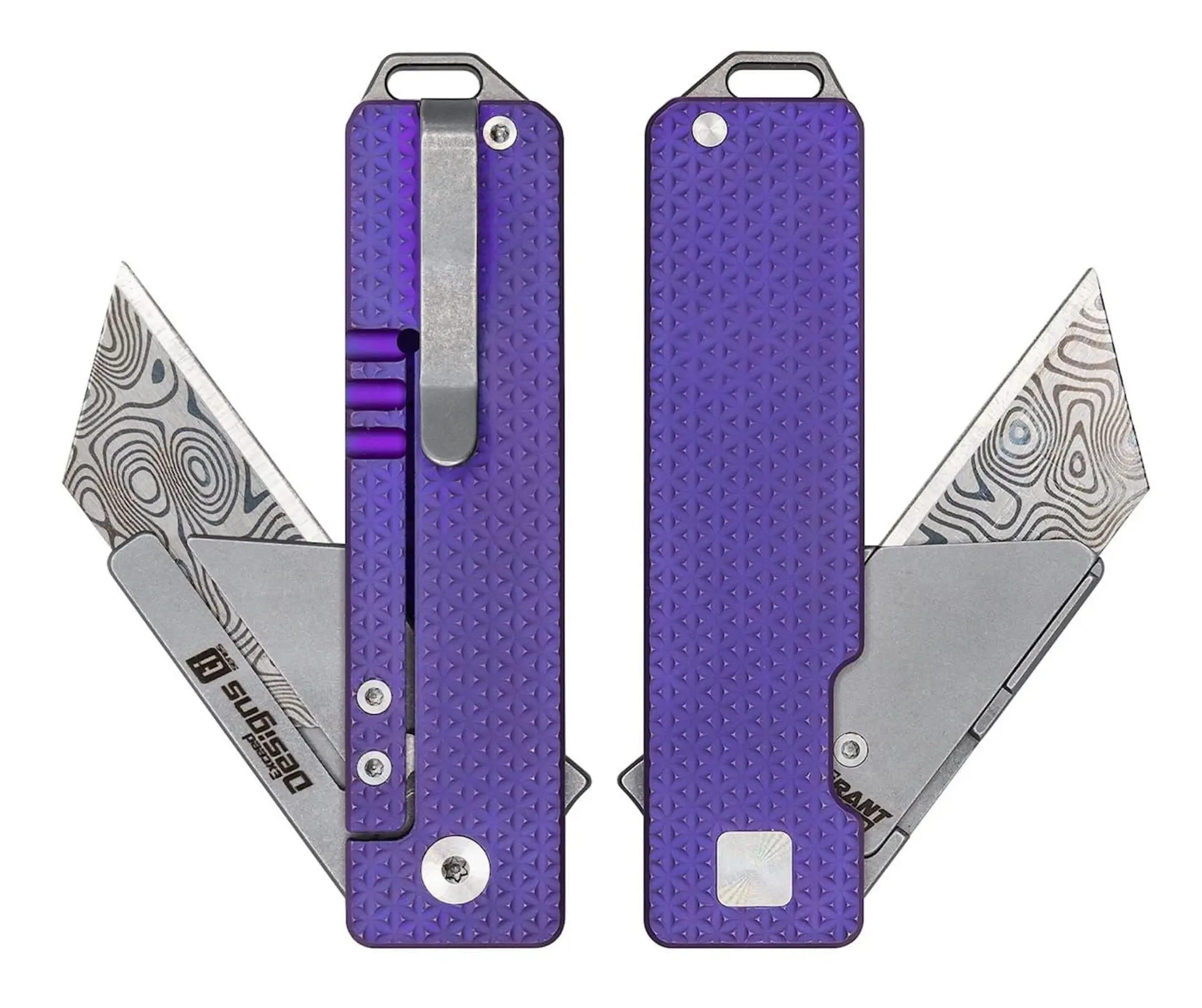 TiRant® RAZOR V3 Utility Knife (Stonewashed 6AL-4V Titanium) Dual APEX Purple-Haze Ti ANO Edition