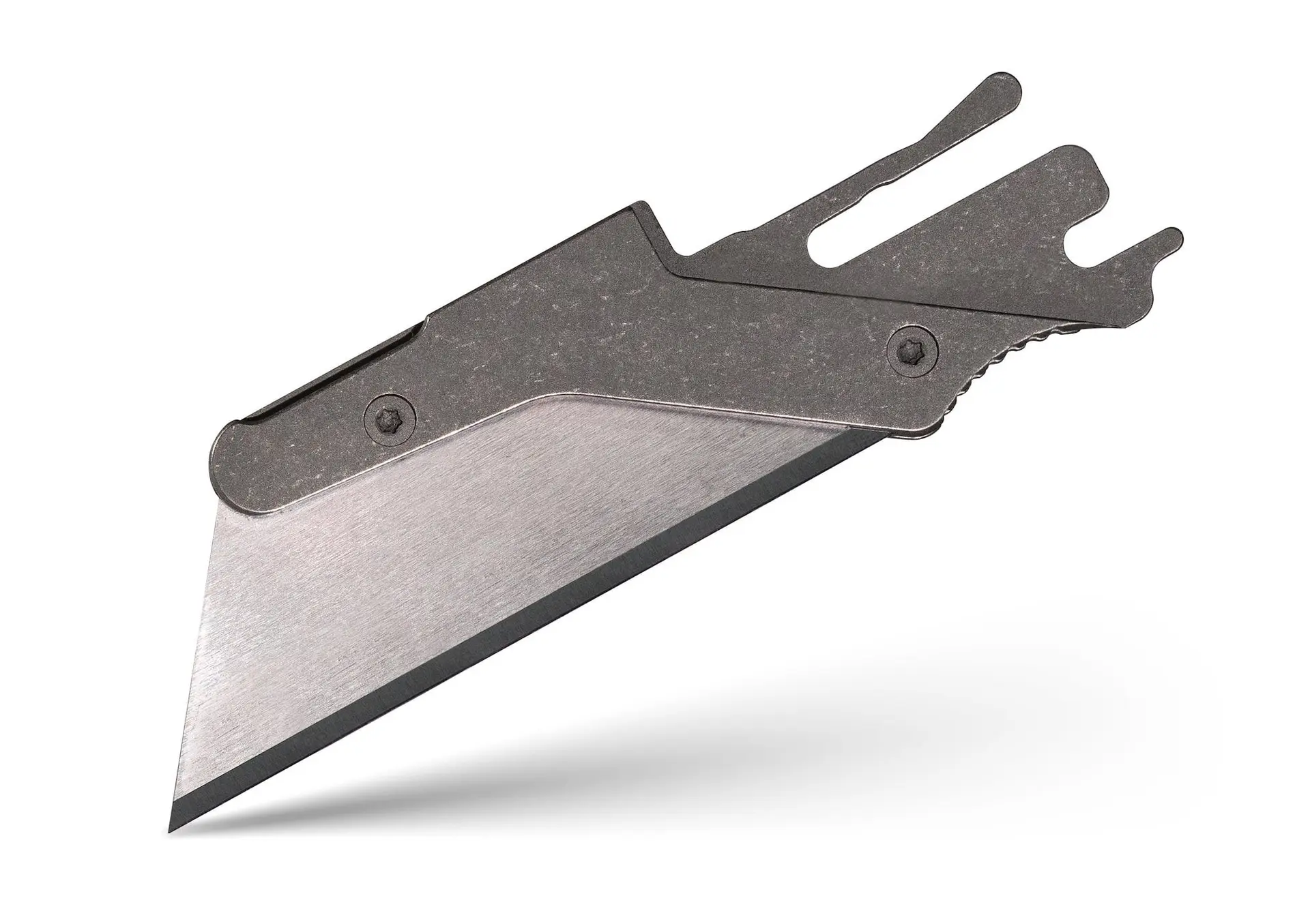TiRant ULTRA HotSwap™ RAZOR Blade Holder W/Full-Edge Usability (Stonewashed 6AL-4V Titanium) W/Milled Curved Choil Jimping