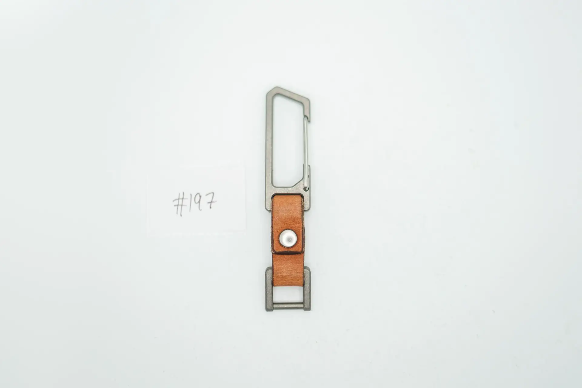 BUILD #197 Condition 10/10 — TiRant Latch Titanium Carabiner W/Custom Key Holder Prototype – Stonewash Ti + Natural Tan Leather + Silver Rivets (Copy)