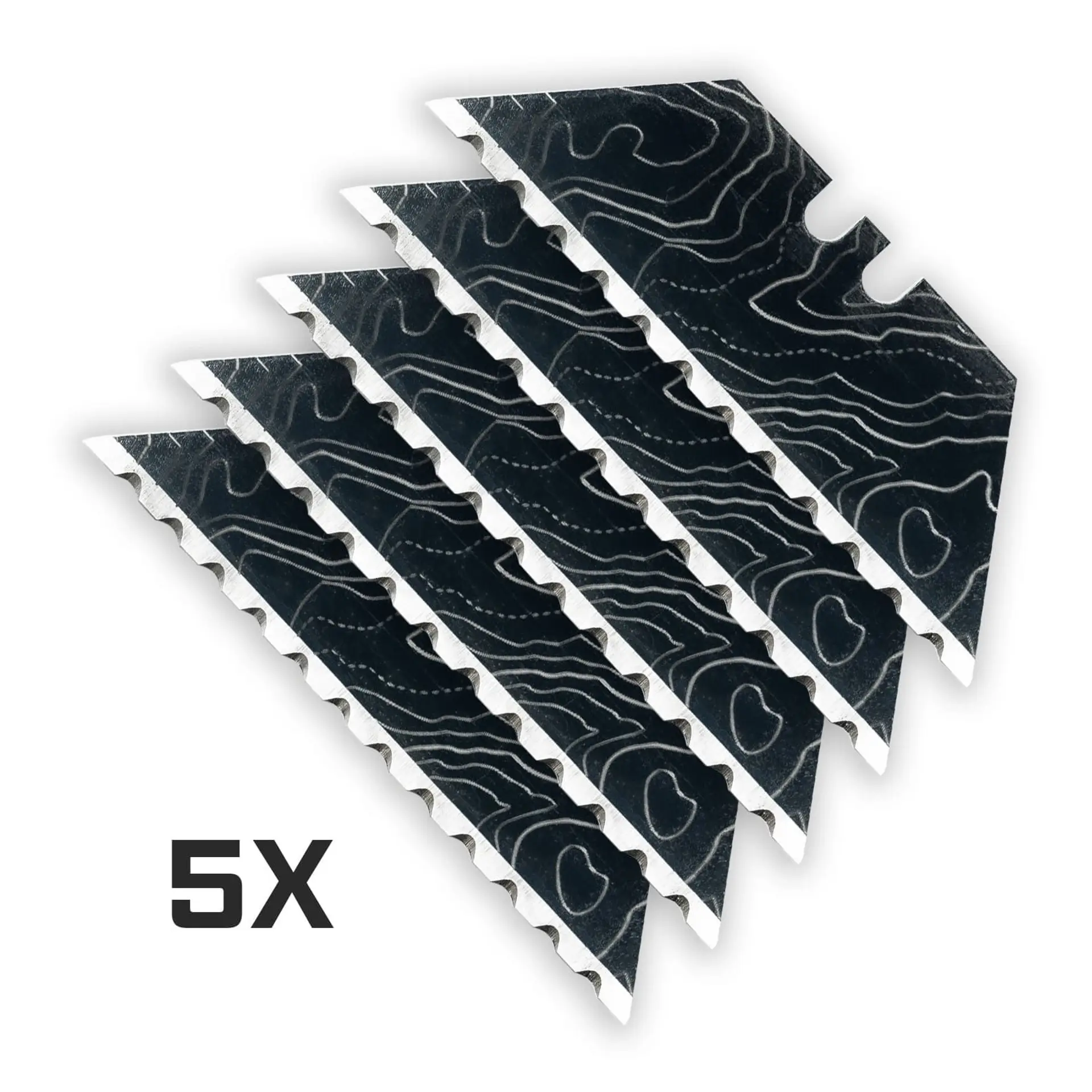 Cascadia Topo 12-Point BLACK SERRATED Razor Blades (Black Oxide Coated SK5 Utility Knife Blades) 5-Pack or 10-Pack