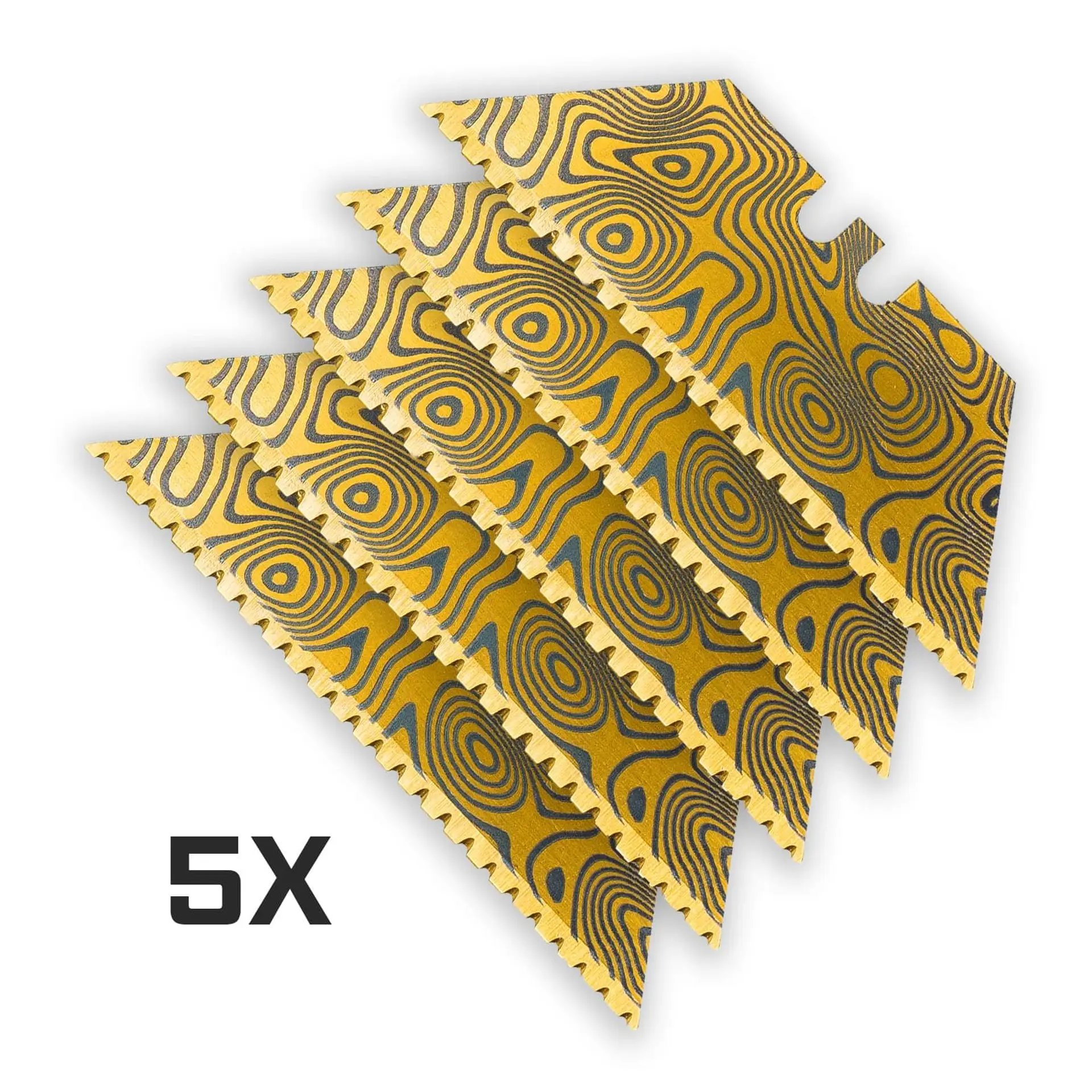 Damascus 24-Point GOLD MICRO-SERRATED Razor Blades (Premium TITANIUM Coated SK5 Utility Knife Blades) 5-Pack or 10-Pack