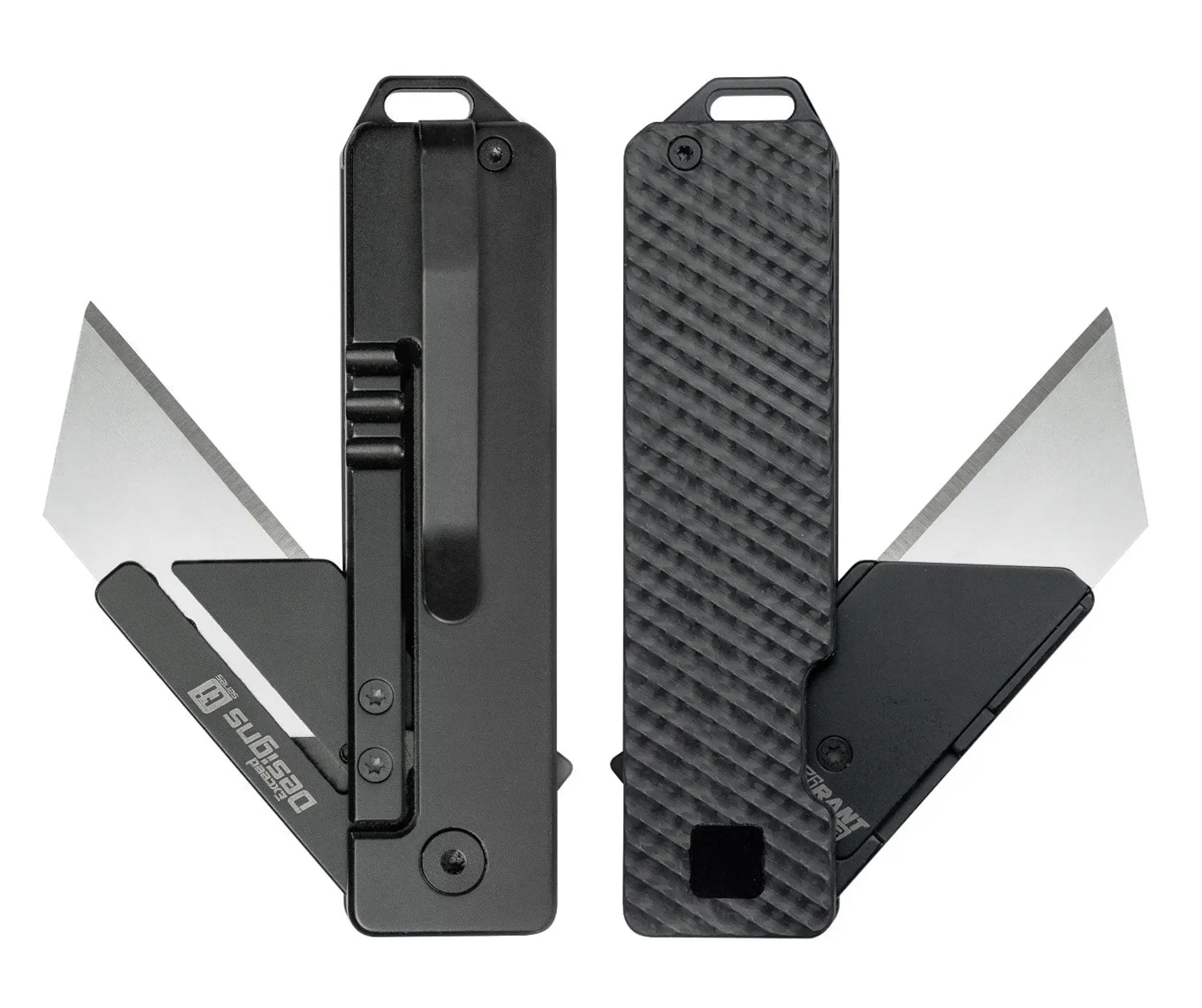 TiRant® RAZOR V3 Utility Knife (50/50 Jet-Black + Carbon Fiber SLASH Edition)