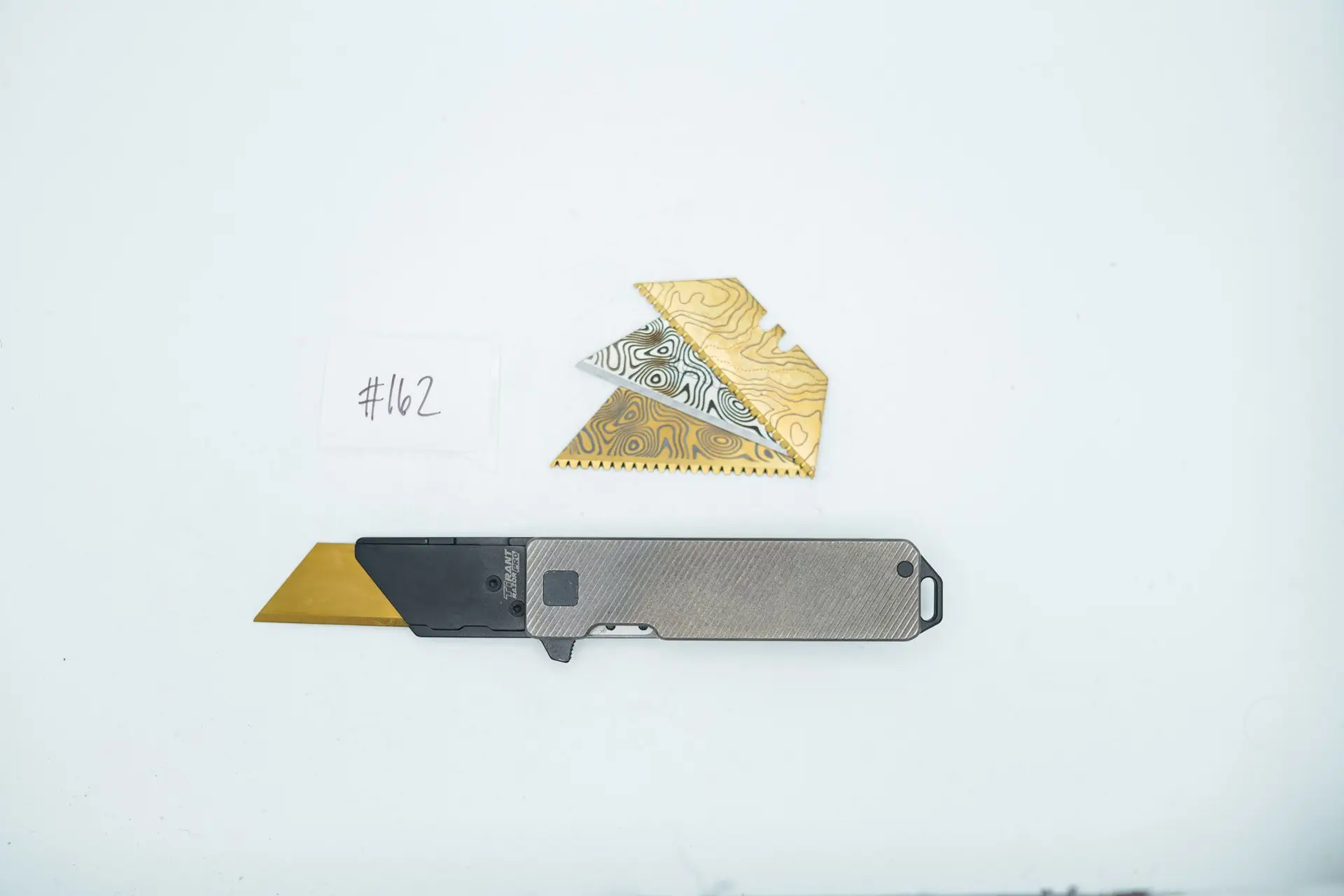 BUILD #162 — Condition 10/10 — TiRant RAZOR V3 Stonewashed Titanium + Jet-Black PVD + USA-Milled ‘Micro-Slash’ RH Handle + 38MM Mini Clip + 3X Custom Laser Engraved Razor Blades From The ToolRoom
